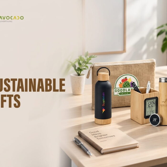 Sustainable corporate gifts Dubai – bamboo bottles, notebooks and eco-friendly office accessories from Avocado Advertising